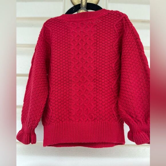 Baby Gap dark red long sleeved knitted 100%cotton sweater,front/wrists ruched 3T - Picture 8 of 10